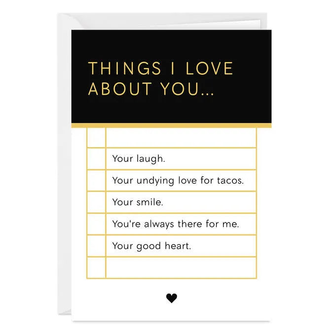 Things I Love About You List Custom Card