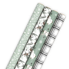 Through the Woods 4-Pack Assorted Holiday Wrapping Paper Roll Bundle, 100 sq. ft. total