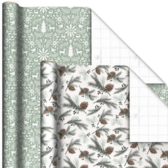 Through the Woods 4-Pack Assorted Holiday Wrapping Paper Roll Bundle, 100 sq. ft. total