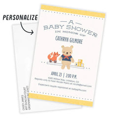 Teddy Bear and Blocks Flat Baby Shower Invitation