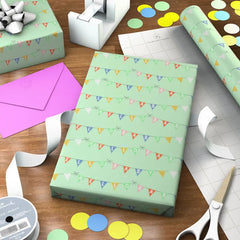 Hello Baby Pennants on Mint Green Wrapping Paper Roll, 20 sq. ft.