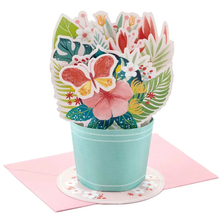Tropical Flower Bouquet 3D Pop-Up Birthday Card