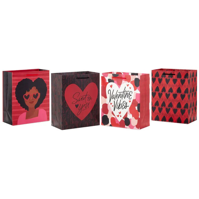 9.6" Valentine Vibes 4-Pack Assorted Medium Gift Bags