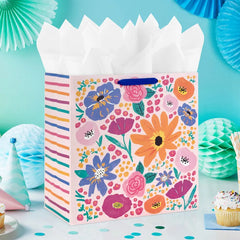 15" Pink Garden Floral Extra-Deep Gift Bag
