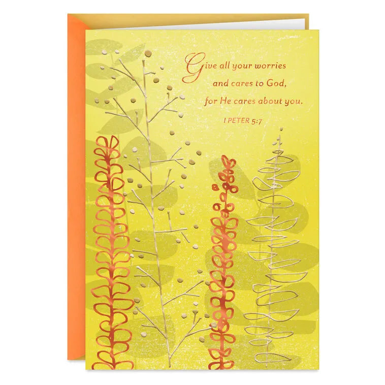 In God's Hands and In My Prayers Religious Encouragement Card