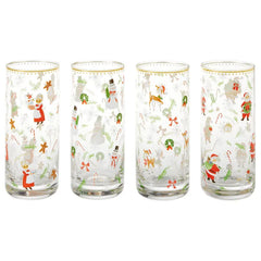 Vintage Santa and Friends Drinking Glasses, Set of 4
