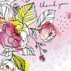Watercolor Flowers and Sequins Blank Thank You Card