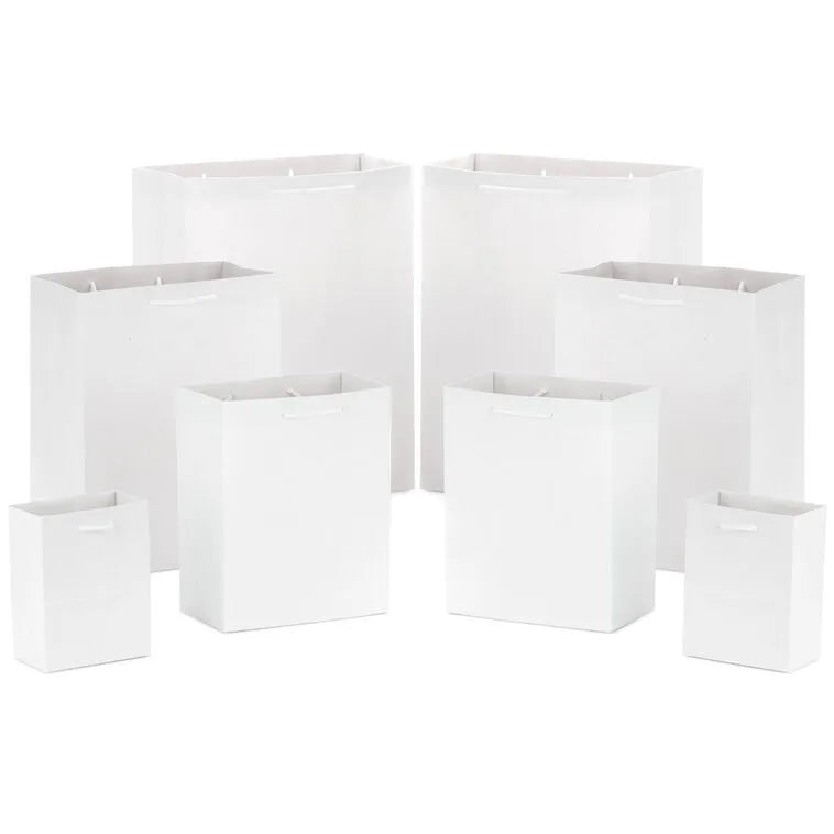 White Assorted Sizes 8-Pack Gift Bags