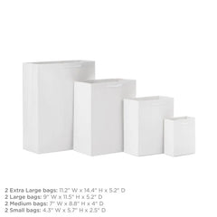 White Assorted Sizes 8-Pack Gift Bags