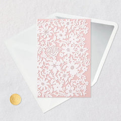 White Flowers on Blush Pink Blank Card