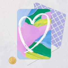 White Heart on Colorful Abstract Print Blank Card