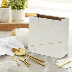 White With Gold Large Square Gift Bag, 10.4"
