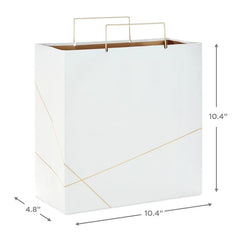 White With Gold Large Square Gift Bag, 10.4"