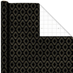 Shadow Diamonds on Metallic Black Wrapping Paper Roll, 17.5 sq. ft.