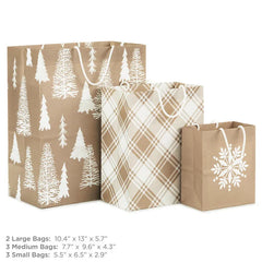 Christmas Kraft 8-Pack Holiday Gift Bags, Assorted Sizes and Designs