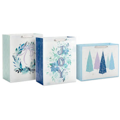 13" Winter Watercolors 3-Pack Assorted Large Holiday Gift Bag Bundle