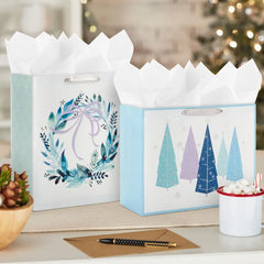 13" Winter Watercolors 3-Pack Assorted Large Holiday Gift Bag Bundle