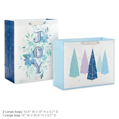 13" Winter Watercolors 3-Pack Assorted Large Holiday Gift Bag Bundle