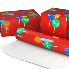 Balloon Bouquets on Red Birthday Wrapping Paper Roll, 20 sq. ft.
