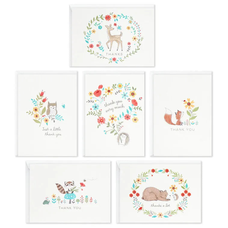 Woodland Animals Assorted Blank Thank-You Notes, Box of 48