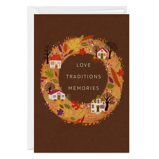 Love and Traditions Village Wreath Custom Thanksgiving Card