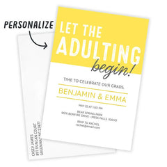 Let the Adulting Begin Flat Graduation Party Invitation