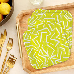 Zig-Zag Stripe on Yellow Dessert Plates, Pack of 8